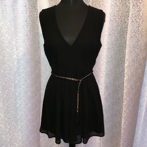 Black with gold trim belt romper dress size L